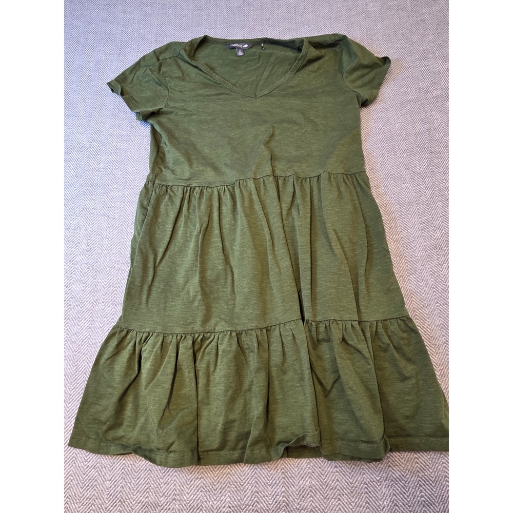 Toad&Co Marley Tiered Mini Dress Women Medium Green Short-Sleeve V Neck Pullover